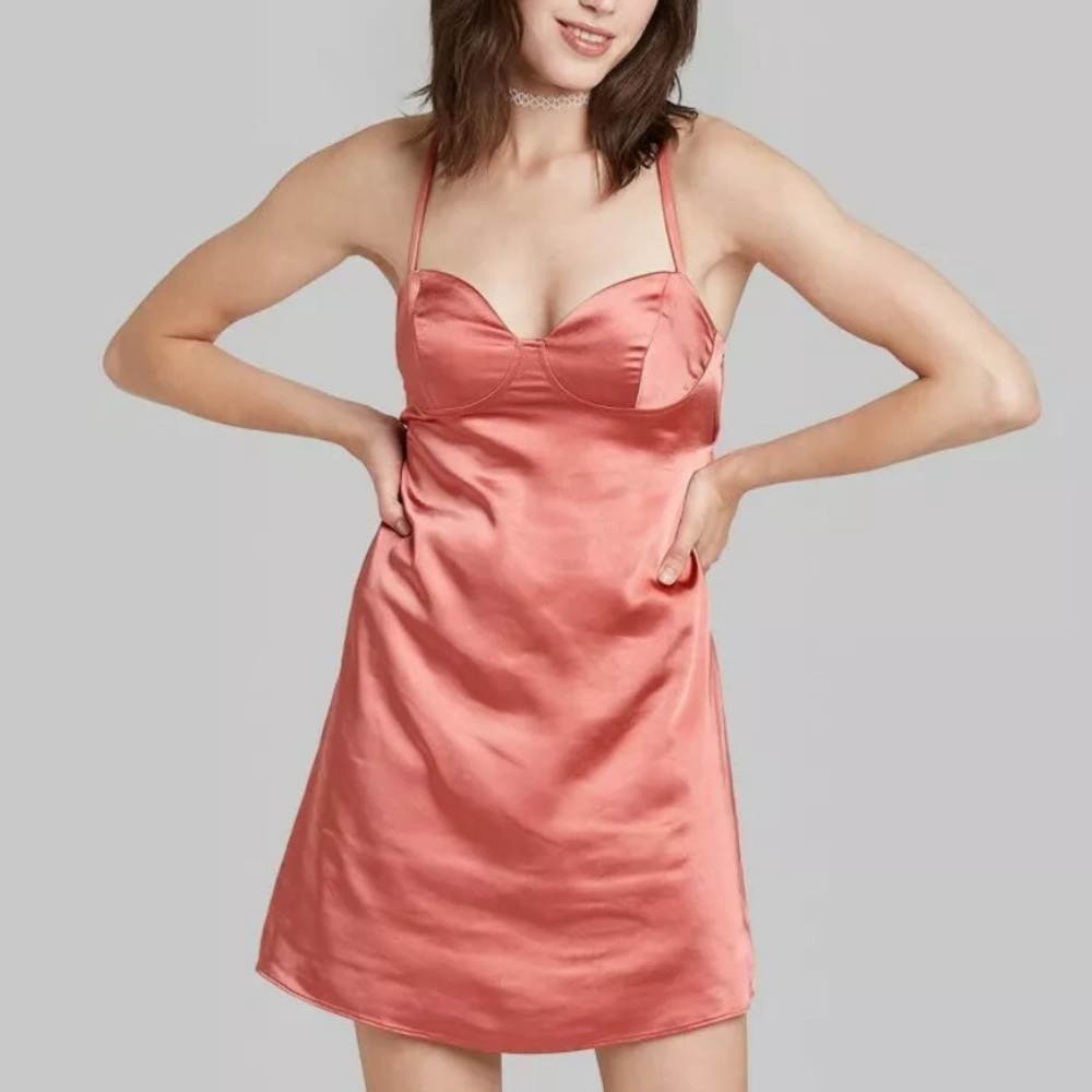 Wild Fable Satin Slip Dress Women's‎ Medium Rose Pink Y2K Coquette Dainty Hippie